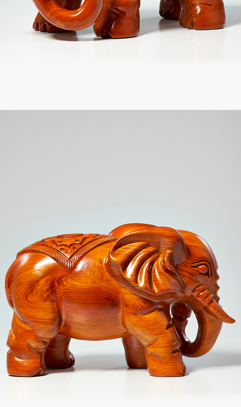 野生大象(下单自己走过来)花梨木雕大象摆件一对工艺品红木小象实木雕