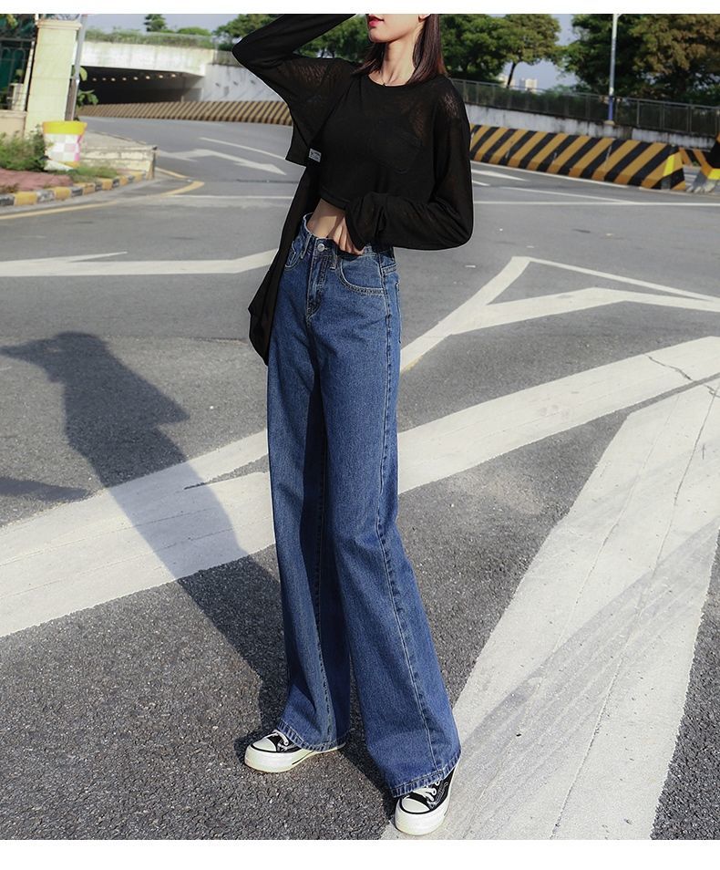 女装新款高腰牛仔裤女秋季2021春秋新款宽松阔腿垂感拖地直筒裤ins