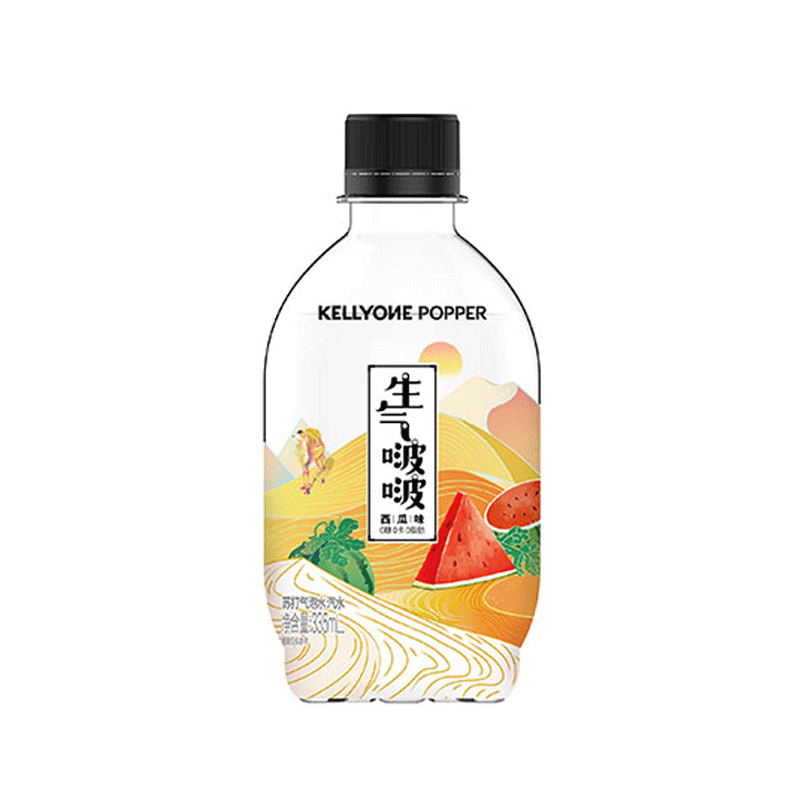 kellyone生气啵啵苏打水气泡水饮料汽水335ml*12瓶整箱白桃味西瓜青梅