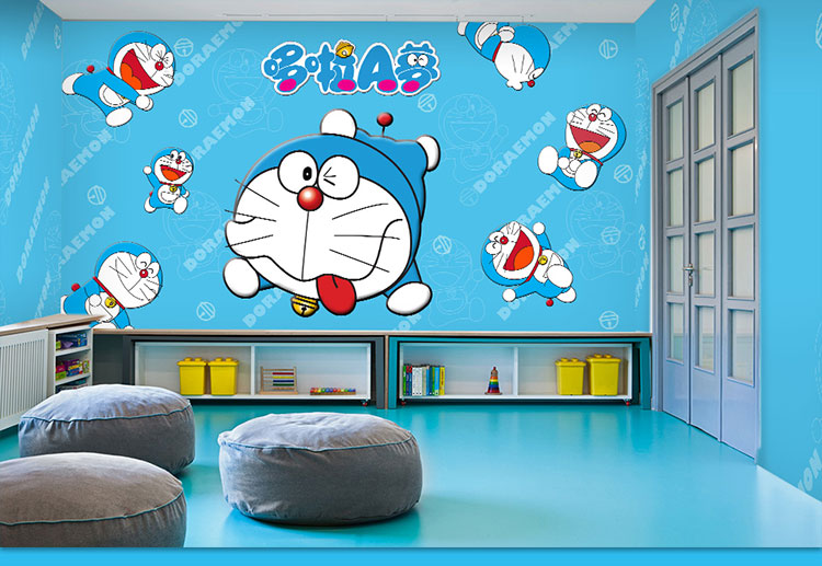 壁纸3d卡通动漫哆啦a梦壁纸布幼儿园背景墙纸布机器猫男孩儿童房壁画