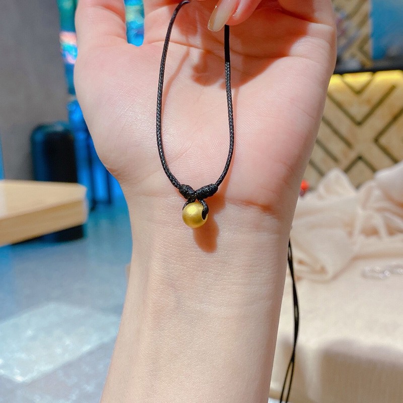 老凤凰小金珠豆豆黑绳项链女黄金999足金编织吊坠抖音小红书同款送女