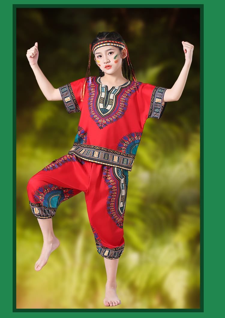 valor man儿童舞蹈服装表演服套装非洲鼓野人演出服印第安人舞台跳舞