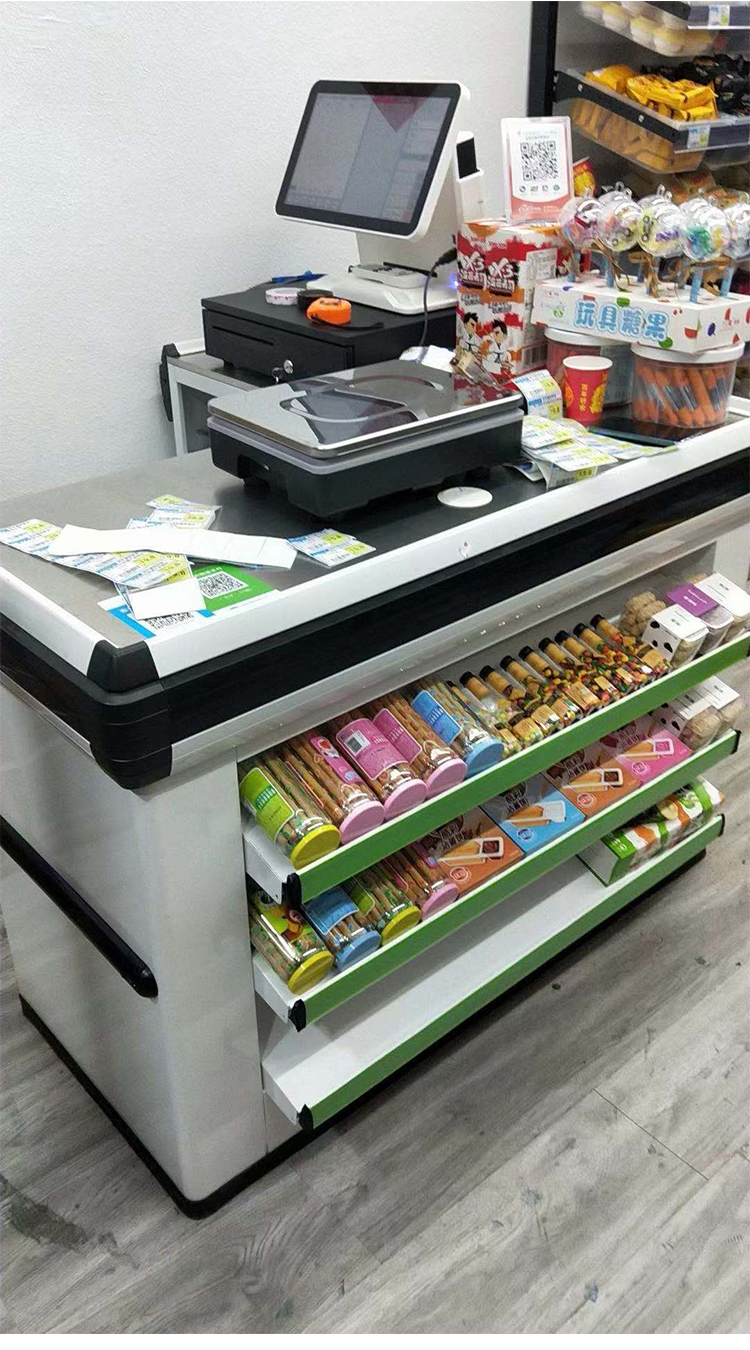 智达星收银台超市便利店柜台零食店水果店药店不锈钢台面带转角收银