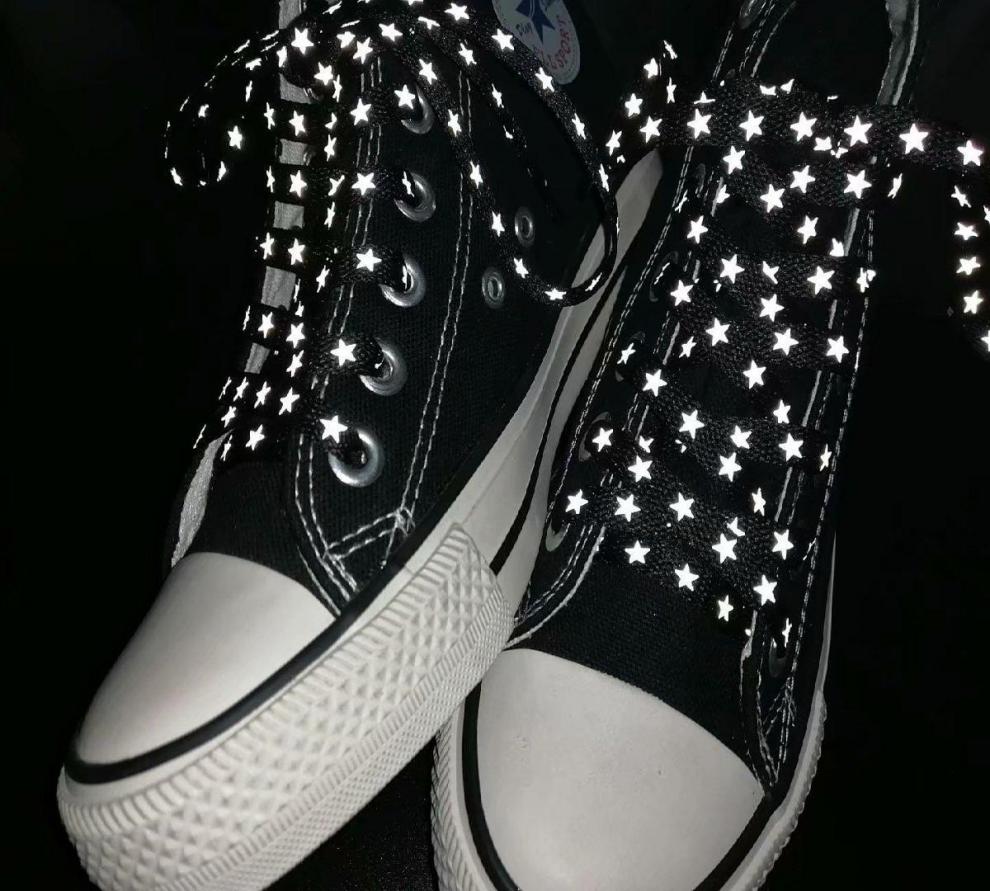 适配af1鞋带1970s鞋带炫彩变色龙镭射反光扁五角星反光鞋带潮 黑色