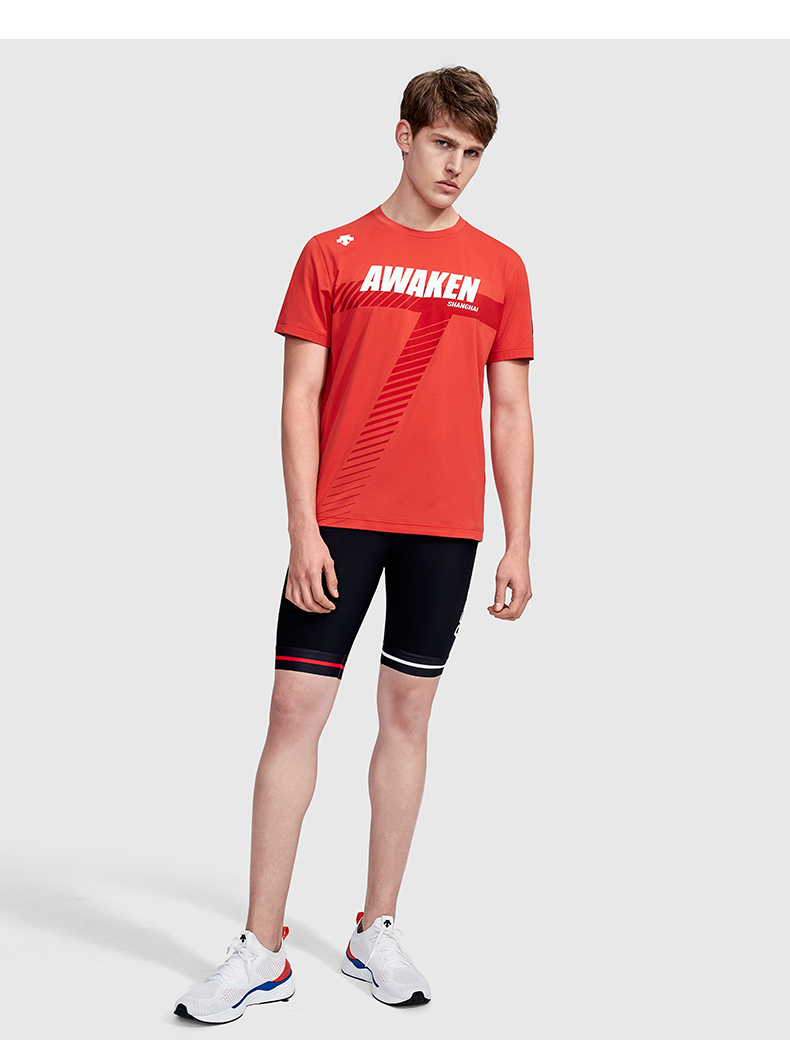 descente迪桑特awakenshanghai铁三限定系列tough面料短袖t恤红色rds