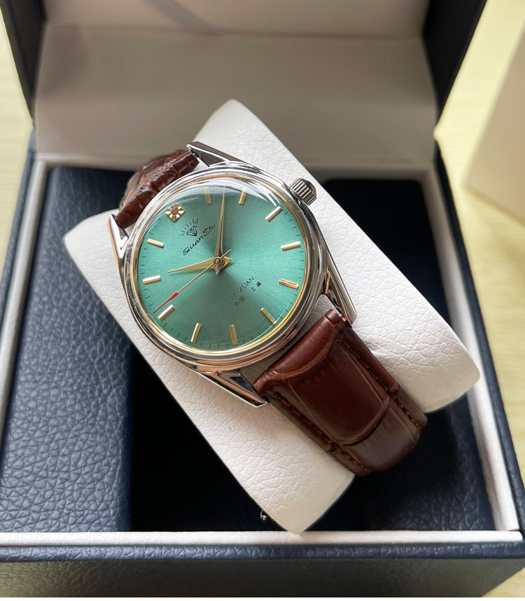 starking国产经典原装上海钻石牌手表复古圆形手动机械表绿色盘男士小