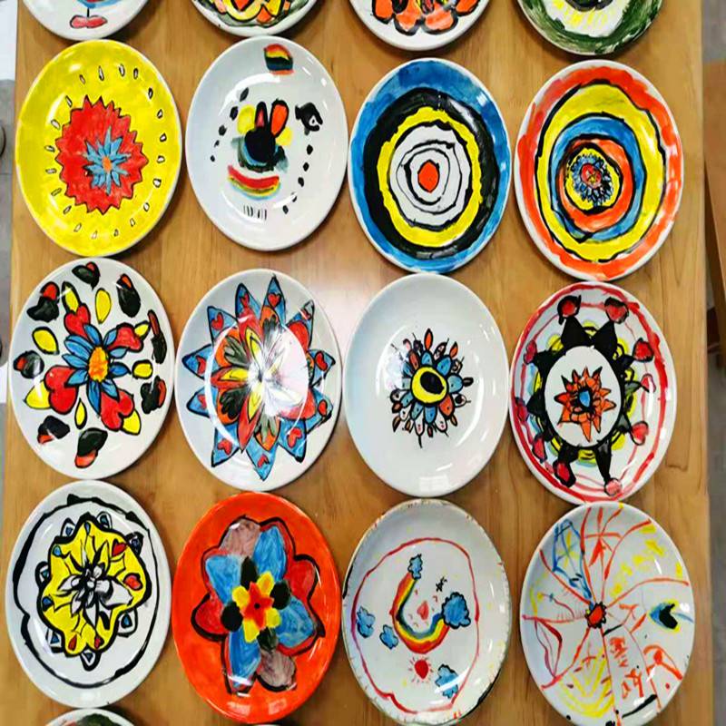 一次性盘子 素坯盘素胚瓷盘彩绘白坯石膏陶艺涂鸦画画盘子釉下彩素烧