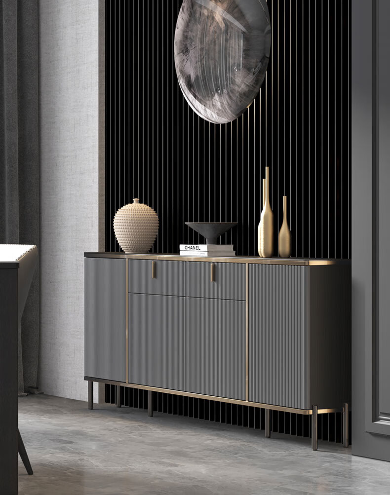 实木餐边柜轻奢风岩板一体靠墙家用25cm现代简约客厅储物酒水柜079米