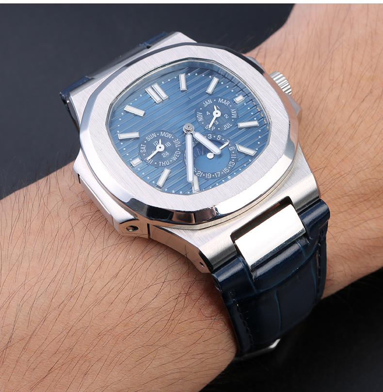 适配百达翡丽手表带pp鹦鹉螺5711/5712g专用钢头粒凹口真皮表带 黑色