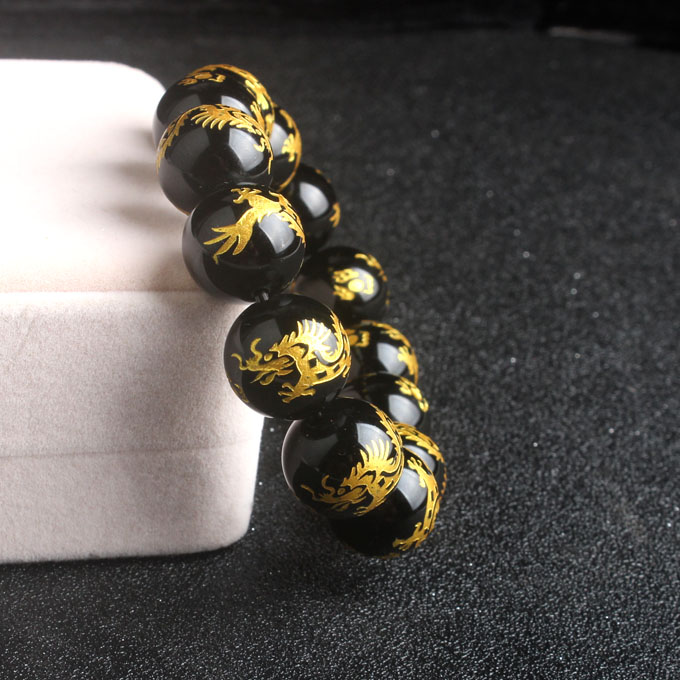 风水师5分透乌鸦血石男士手链石碑护身符证书c款6mm108颗