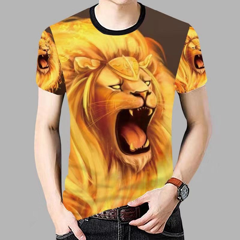 套装3d印花动物虎狼图案运动休闲潮男装虎豹短袖单件t恤l建议100120斤