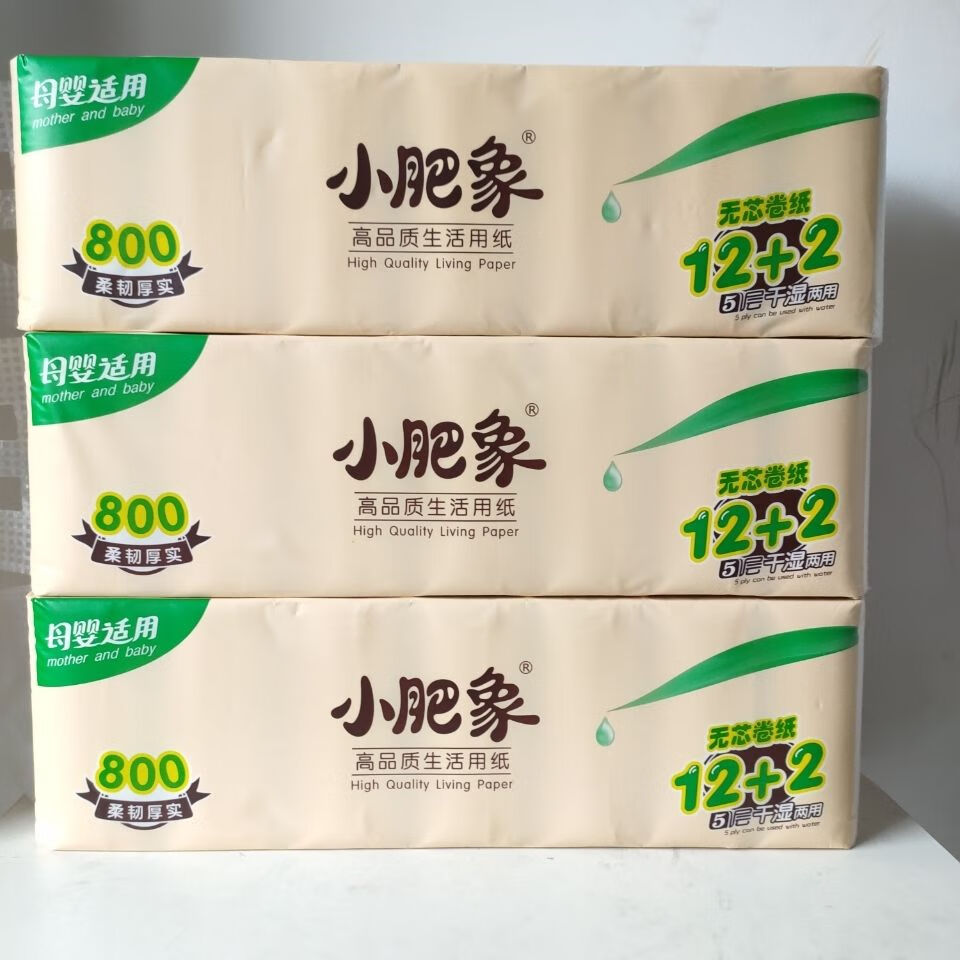 小肥象纸本色5层加厚无芯卷纸母婴适用湿水不易破厕纸卫生纸卷筒纸