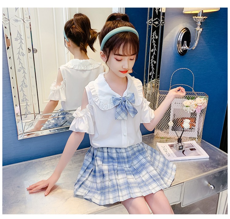 jk制服女童夏装正版全套装小学生夏季格裙子学院风儿童连衣裙霸气白色