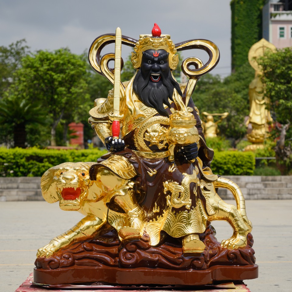 鎏金纯铜五路财神武财神赵公明神像中路财神爷摆件 高26厘米 红衣