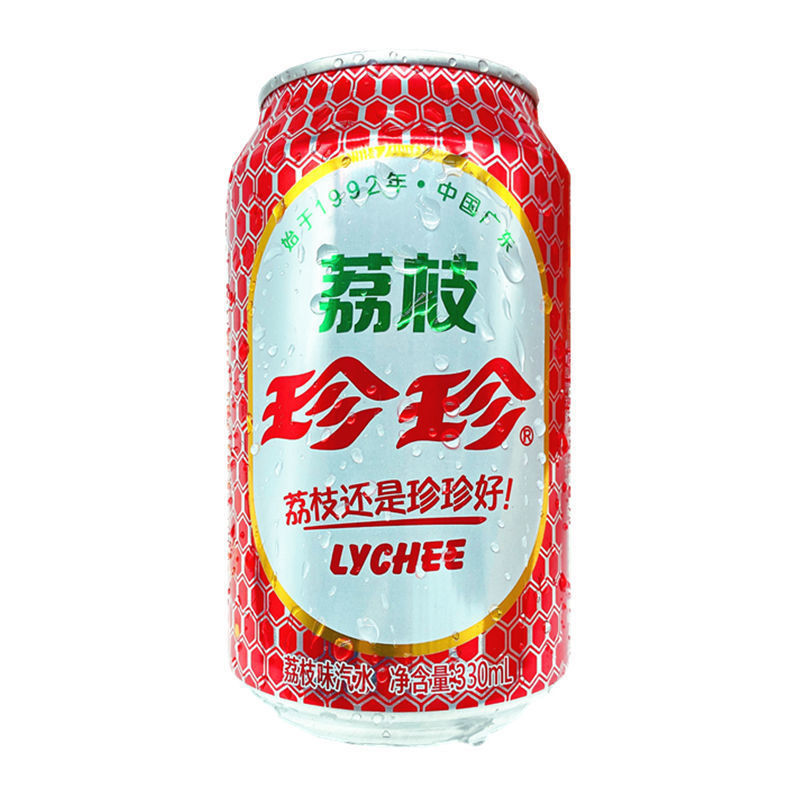 珍珍荔枝饮料330ml612罐珍珍荔枝味汽水碳酸饮料桔子味桃味8090后童年