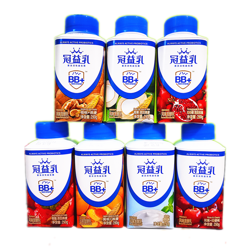 冠益乳小蓝帽冠益乳酸奶250g12瓶风味发酵乳燕麦黄桃草莓核桃椰果玫瑰
