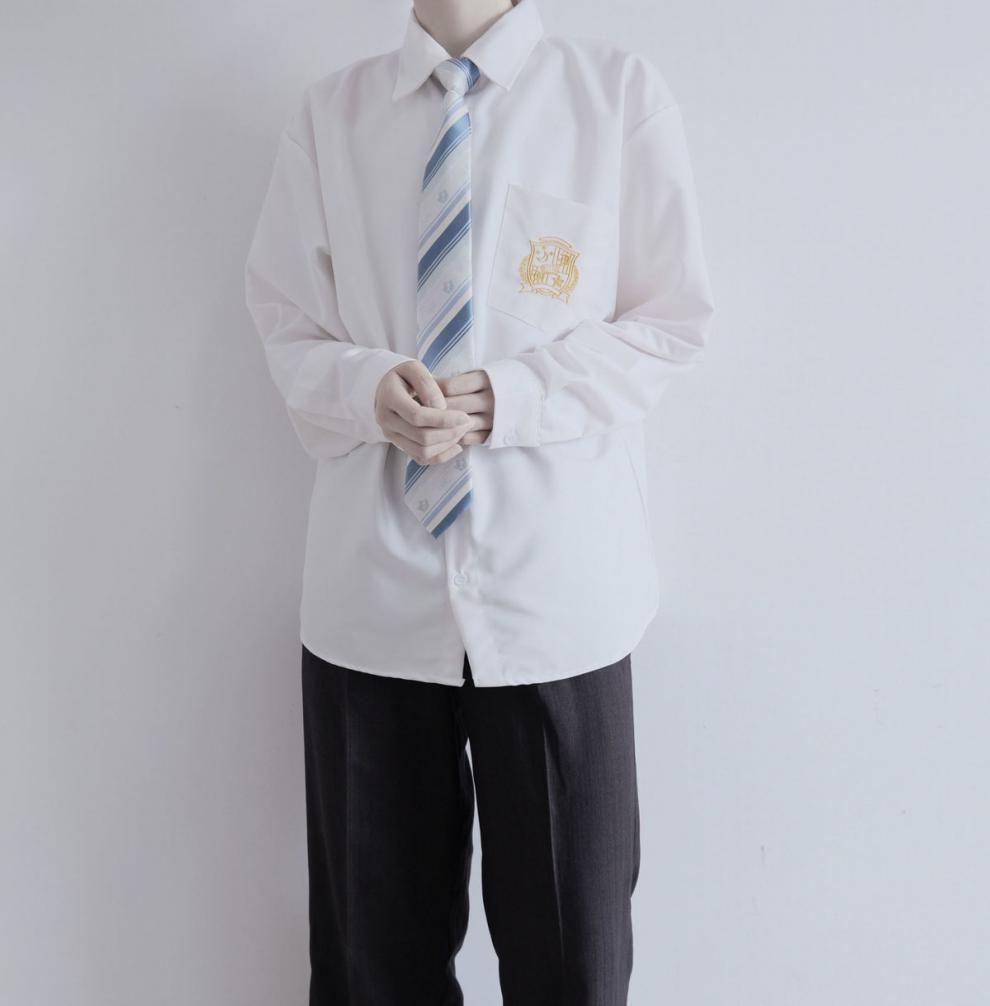 hjko dk制服男春秋季新款刺绣长袖白衬衫潮流帅气学院风jk学生衬衣