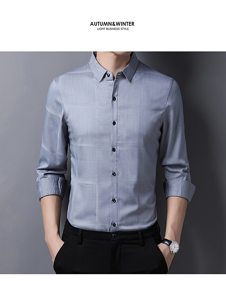 罗蒙品牌2022年夏季新款男士长袖衬衫简约商务休闲修身浅蓝色3xl