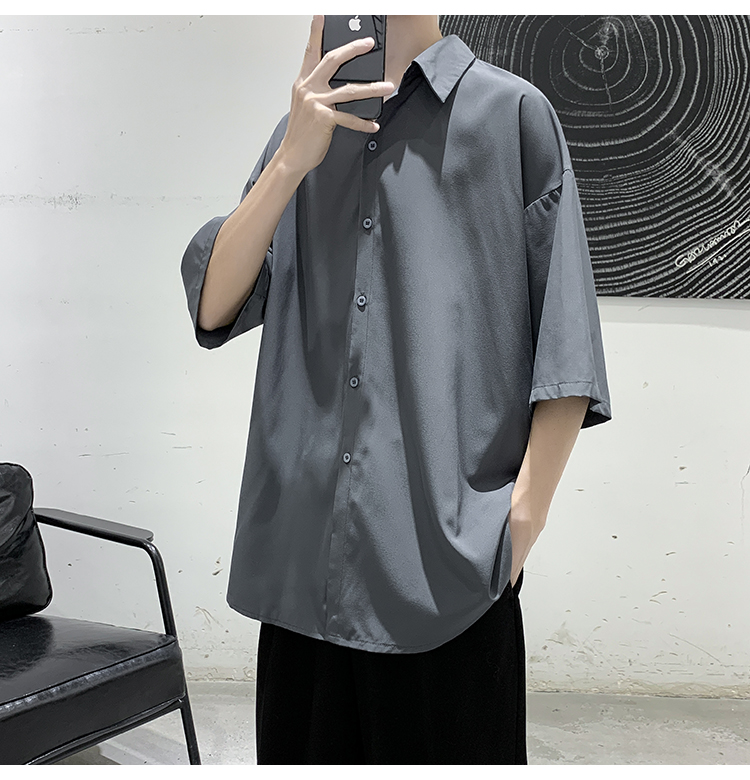 短袖衬衫男22夏季新款港风ins潮流宽松百搭休闲衬衣青少年学生冰丝垂