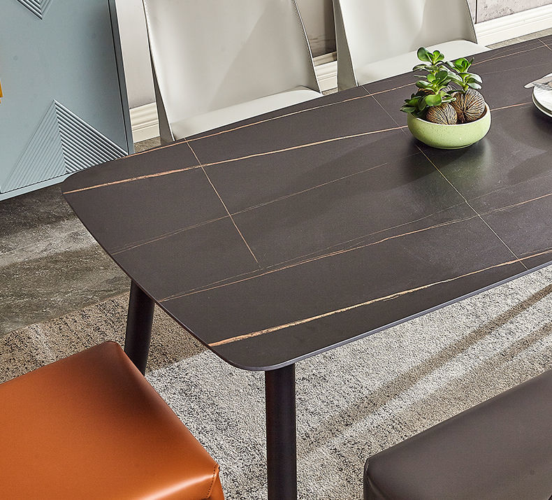 岩板餐桌小户型家用现代简约大理石餐桌椅组合网红桌椅饭桌马肚边1307