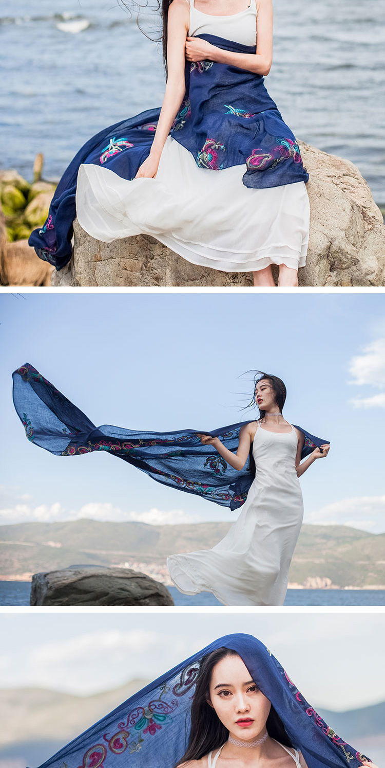 misute 春夏季刺绣民族风大西北茶卡盐湖女两用丝巾旅游拍照丽江 sj