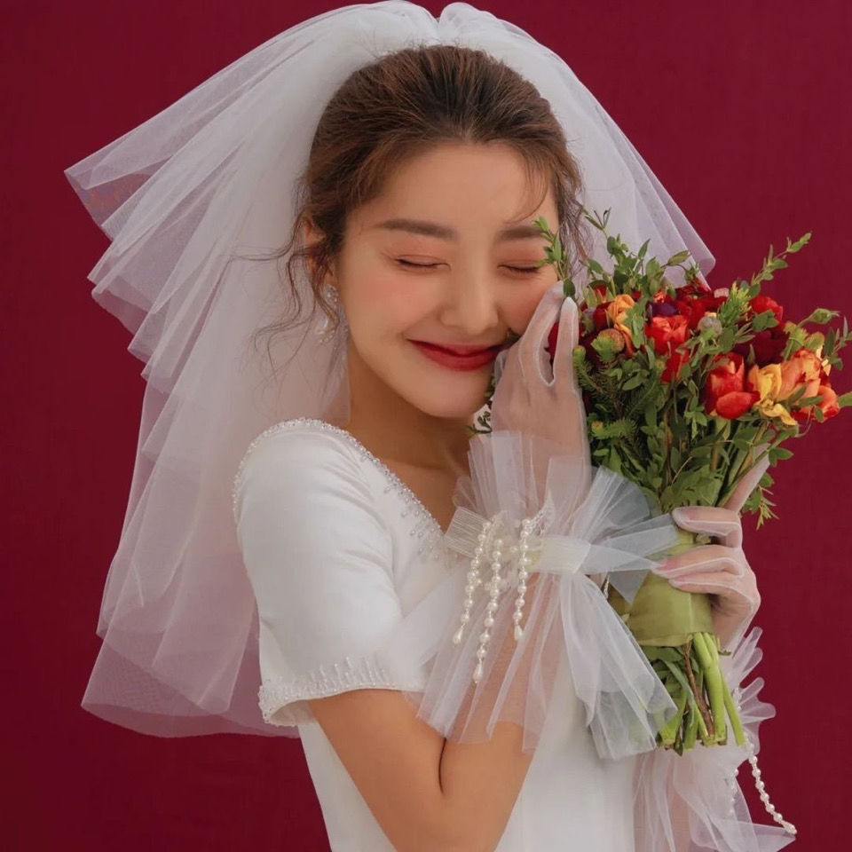 fgacctbmc领证新款头纱短款新娘结婚登记超仙拍照道具蓬蓬写真旅拍