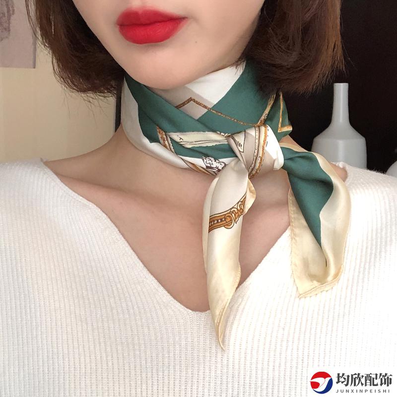 薄款韩版时尚百搭洋气文艺职业空姐领巾小方巾女纱巾绿红绿短条卡其色