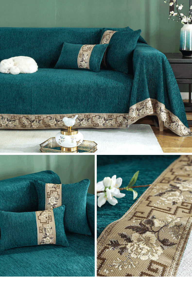 中国风新中式沙发巾沙发垫四季通用套罩盖布盖巾布全盖防滑全包醉花荫