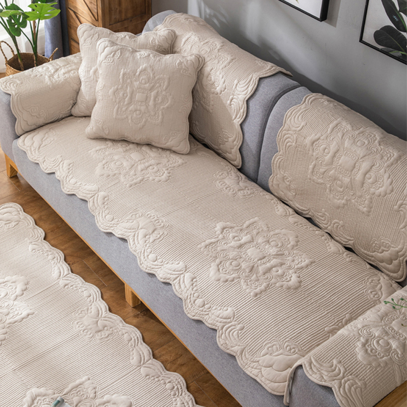 梦然纺北欧沙发垫四季通用客厅防滑沙发巾靠背巾坐垫罩子米色70x70cm