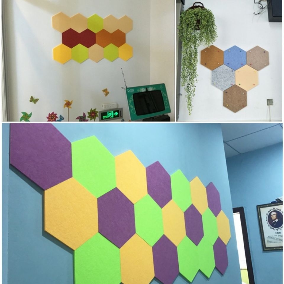 精选六边形彩色装饰毛毡板幼儿园吸音板留言板照片墙贴背景墙公告栏