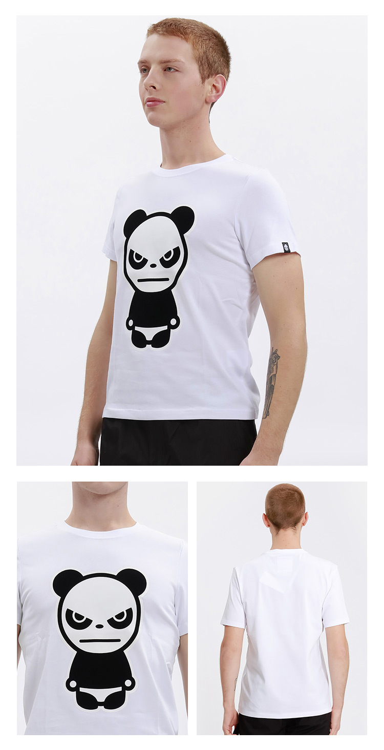 hipanda你好熊猫 t恤男熊猫经典logo植绒休闲圆领纯棉短袖t恤街头潮牌