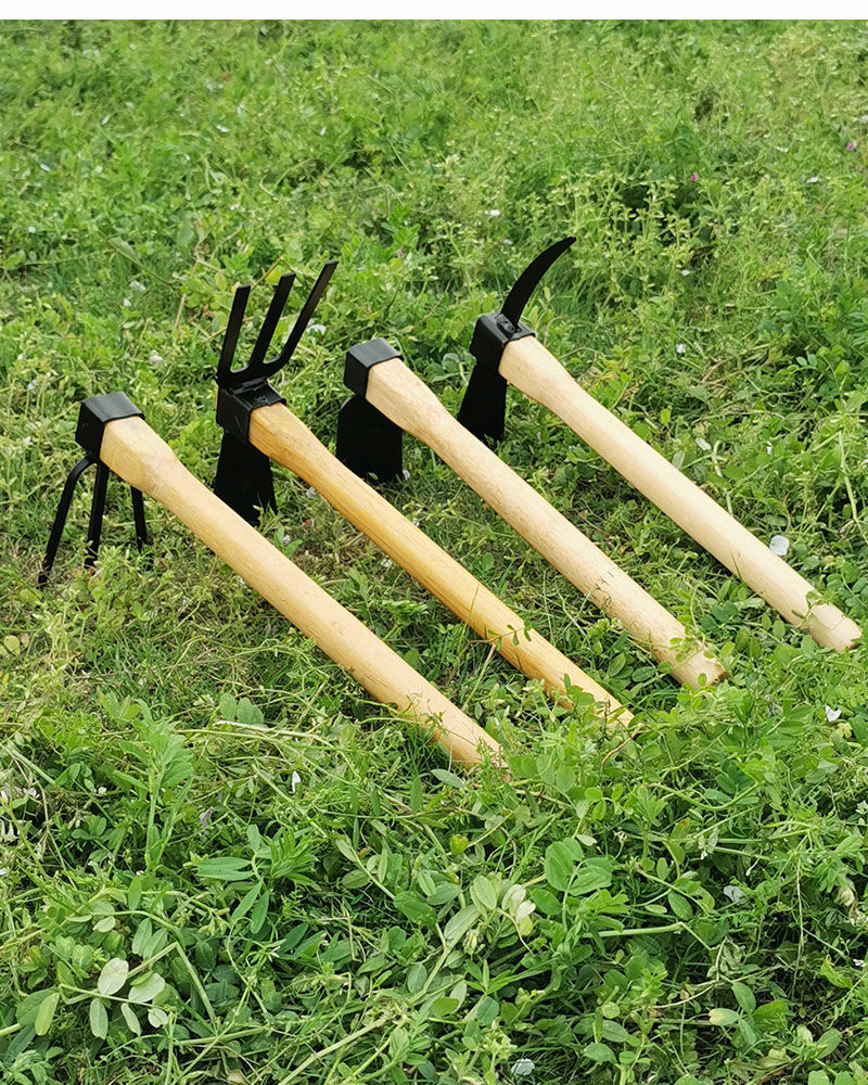 钓鱼除草锄草种菜短木柄农具小锄头- 加厚全钢羊角锄镐(青冈木)【图片