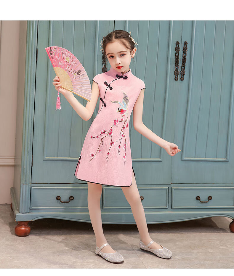 儿童旗袍女童夏季中国风小学生公主裙女童旗袍夏季童装民国风2021年