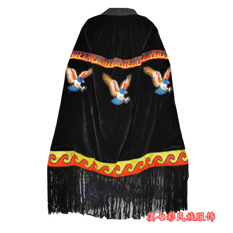 新款彝族披风成人男款红肩长斗篷彝族火把节服饰彝族舞蹈服装白色大