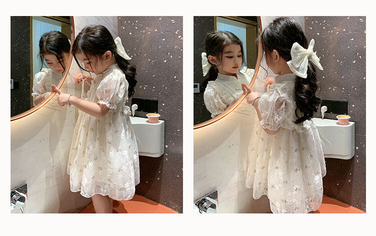 旗袍夏装洛丽塔公主裙裙子碎花连衣裙韩系2022新款 米色(套) +蝴蝶结 80 建议高75内