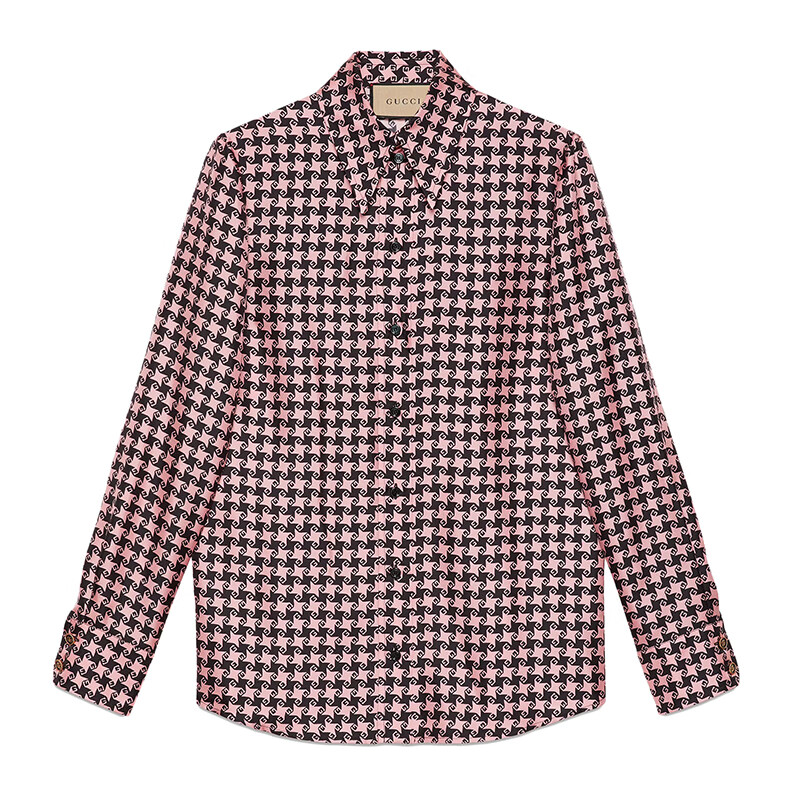 古驰gucci女士粉色和黑色方形g千鸟格桑蚕丝衬衫675825zah3u5322 拼色