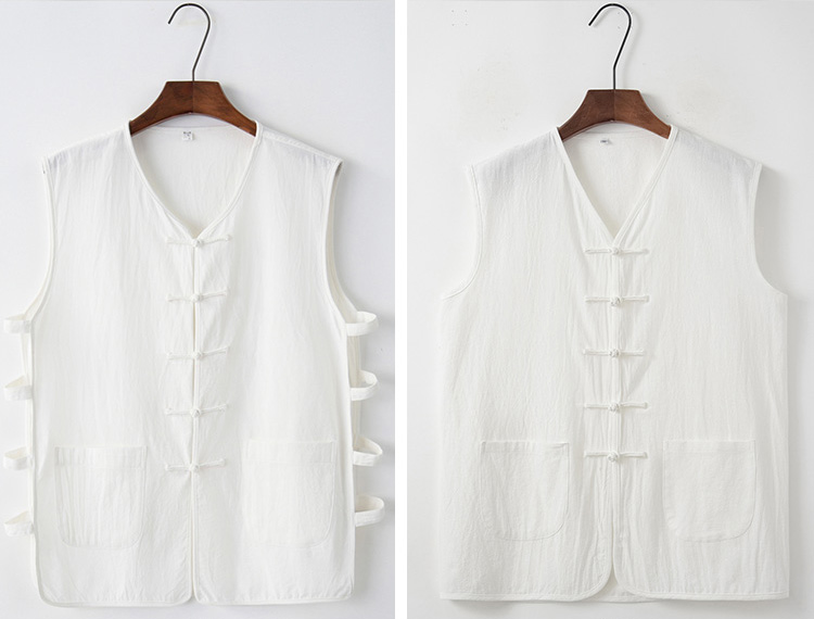 唐装马褂男夏季无袖上衣中老年坎肩盘扣对襟中式马甲背心复古白色165m