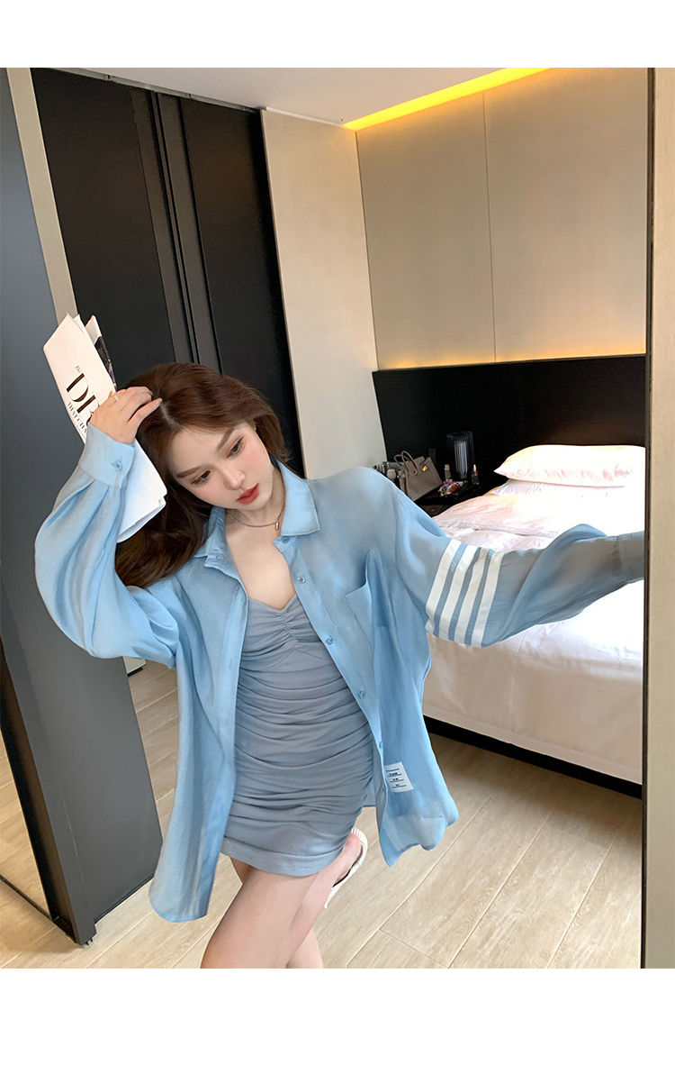 衬衫女夏季薄款2022粉色衬衫女夏季宽松外穿薄款长袖衬衣外套纯欲风