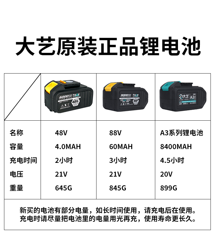 大艺电池原装电动扳手工具通用48v88v电锯角磨机锂电池充电器大艺充电