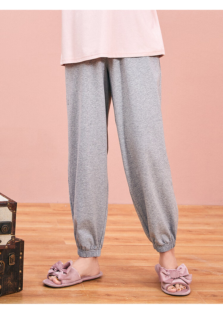 乐町春秋睡裤家居裤女长裤运动裤家居服气质多色休闲收口可外穿棉黄色