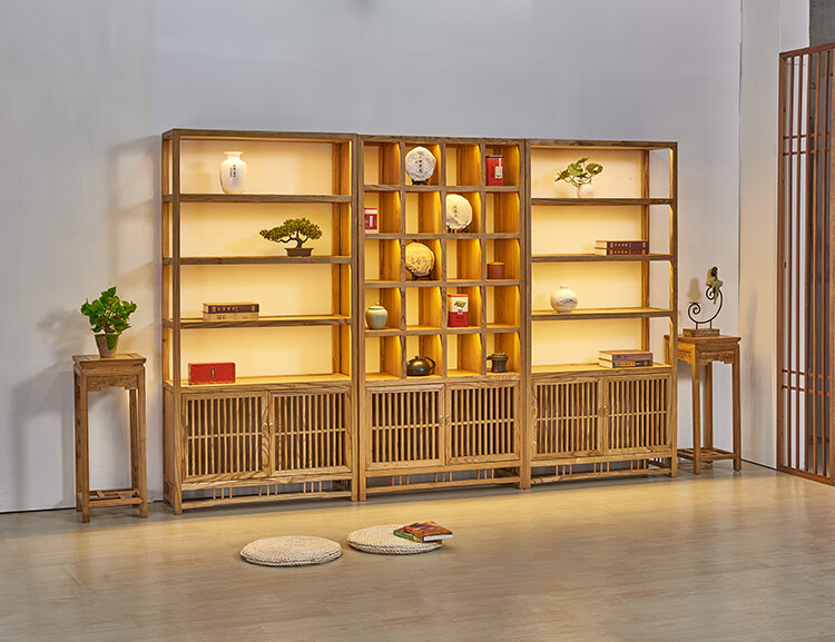 格子柜茶叶展示架展示柜货架子带灯茶叶店普洱茶具紫砂壶多宝底门层架