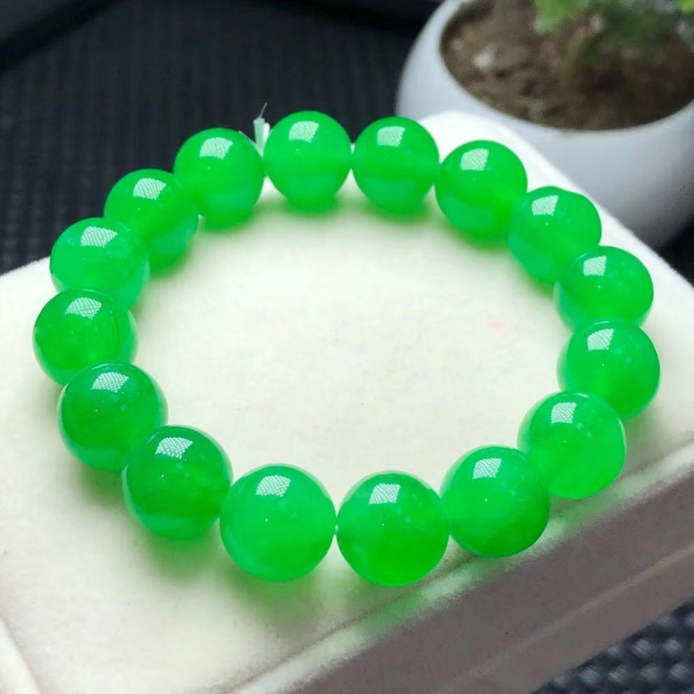 高瑞品质一元拍卖天然缅甸翡翠冰阳绿圆珠佛珠玉石手串男女款手链送