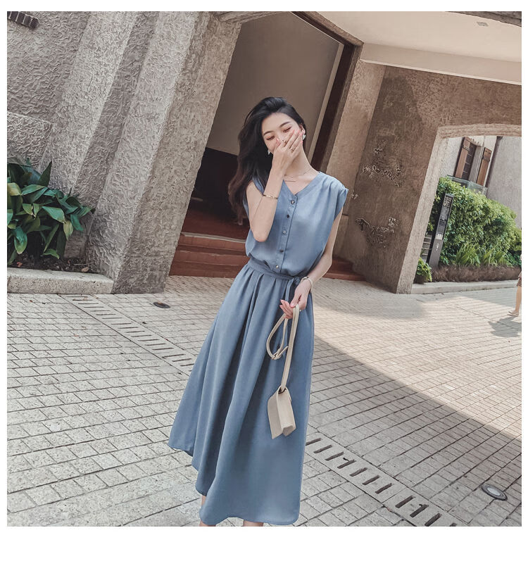 雪纺连衣裙2021新款女夏仙女裙洋气裙子长款气质收腰夏天大摆长裙黑色