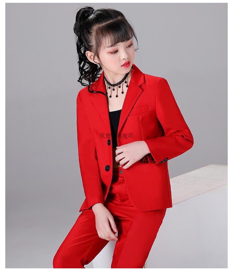 儿童西装女帅气女童夏季洋气模特走秀红白色西服潮服个性主持潮童炸