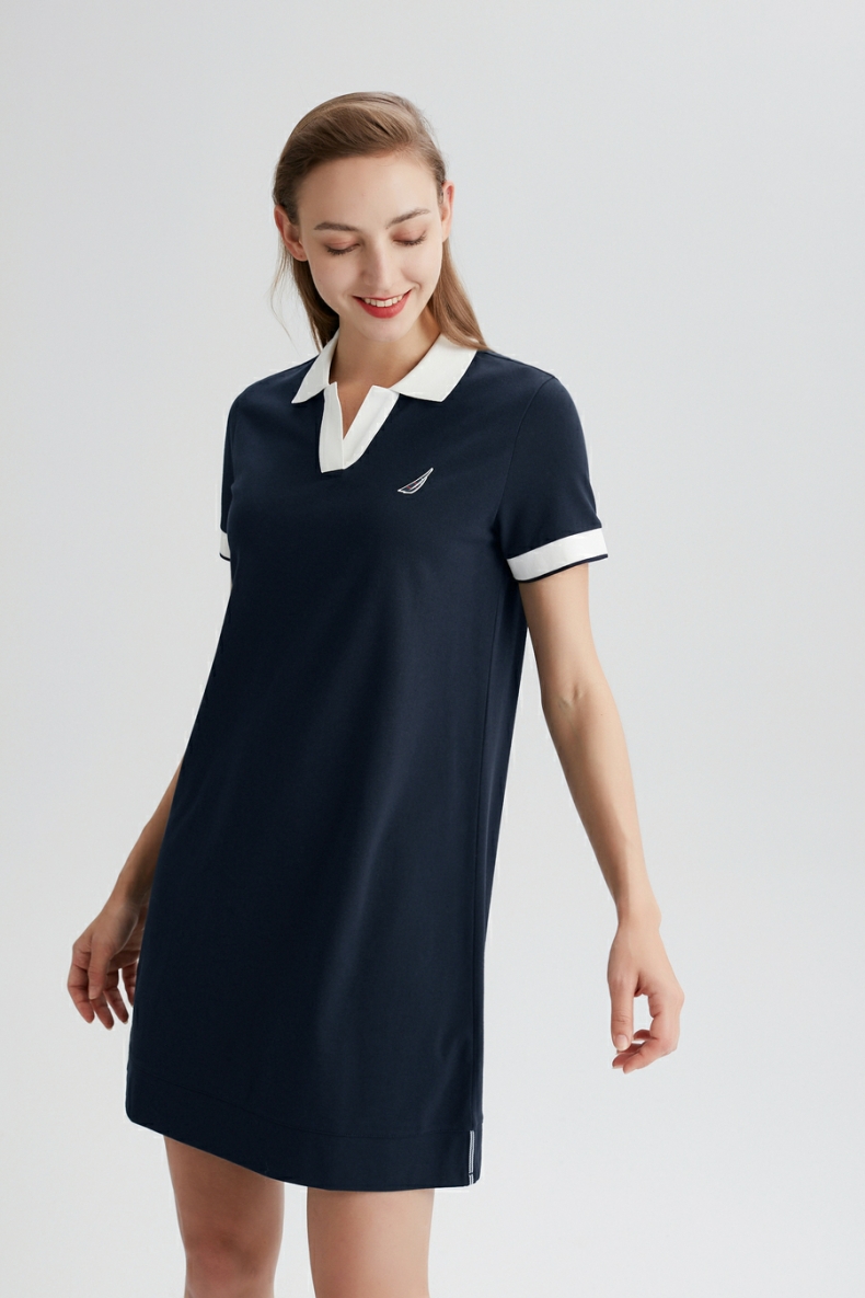 nautica诺帝卡女装2021夏季丝光珠地针织连衣裙12dc01 4nv藏青(211) s