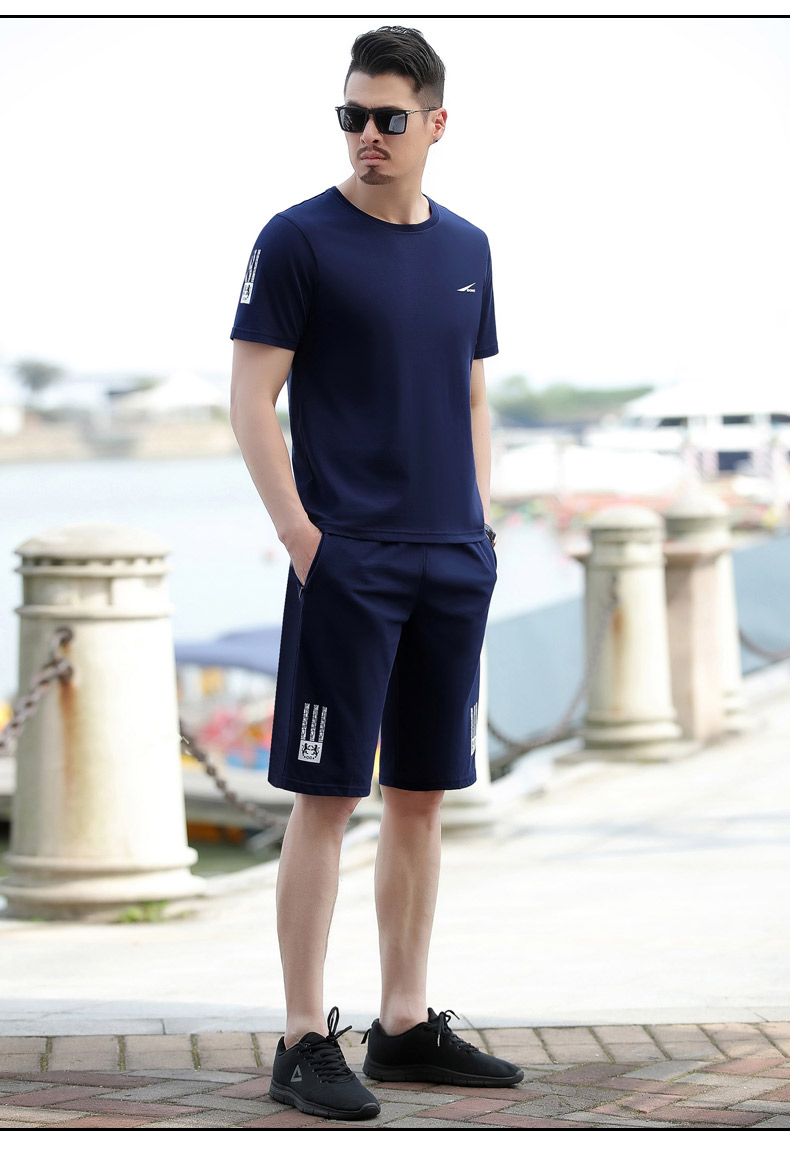 短衣短裤套装男夏季薄款中年爸爸夏装休闲短袖t恤宽松跑步运动服 黑色