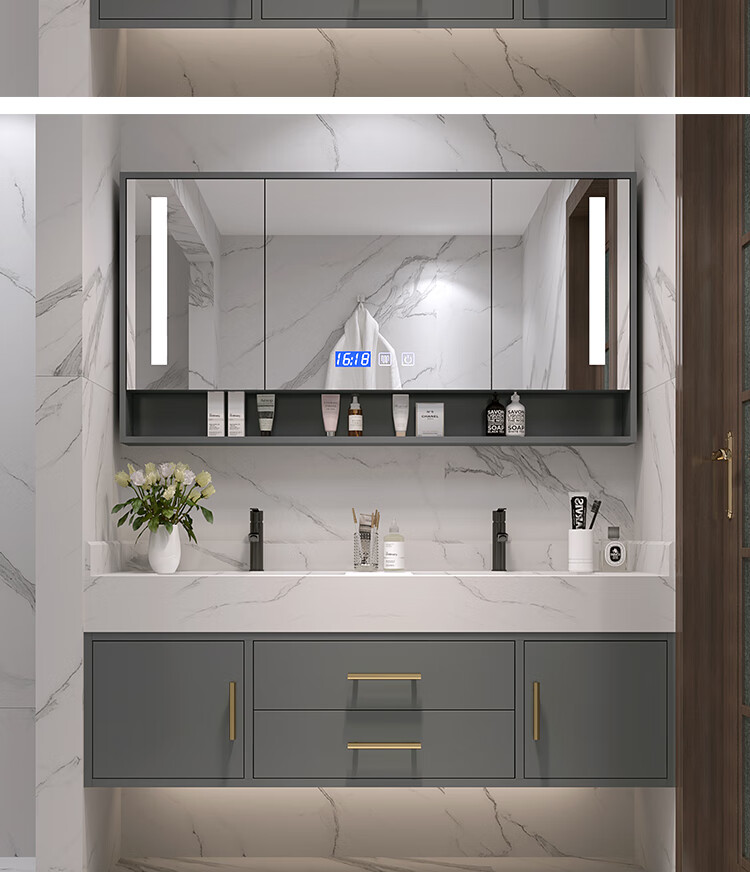 牧王品质浴室柜组合岩板一体简约现代卫生间智能洗手洗脸盆卫浴洗漱台