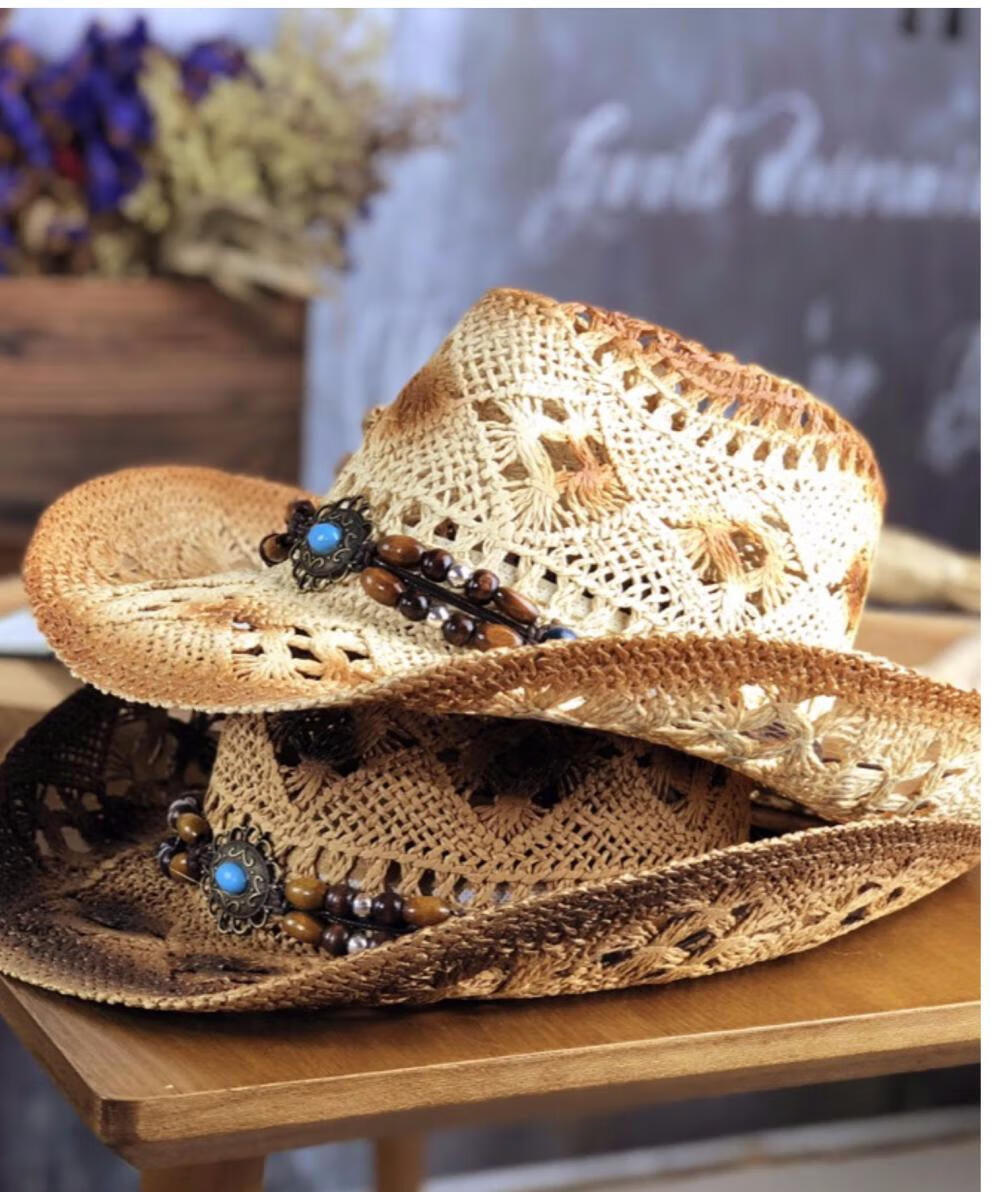 60南极人牛仔帽子男女士情侣帽西班牙草帽女夏季休闲大沿遮阳帽手编