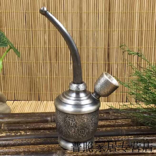 纯银水烟袋足银999烟斗水烟壶烟枪纯手工烟具节日送男友长辈礼品 梅花