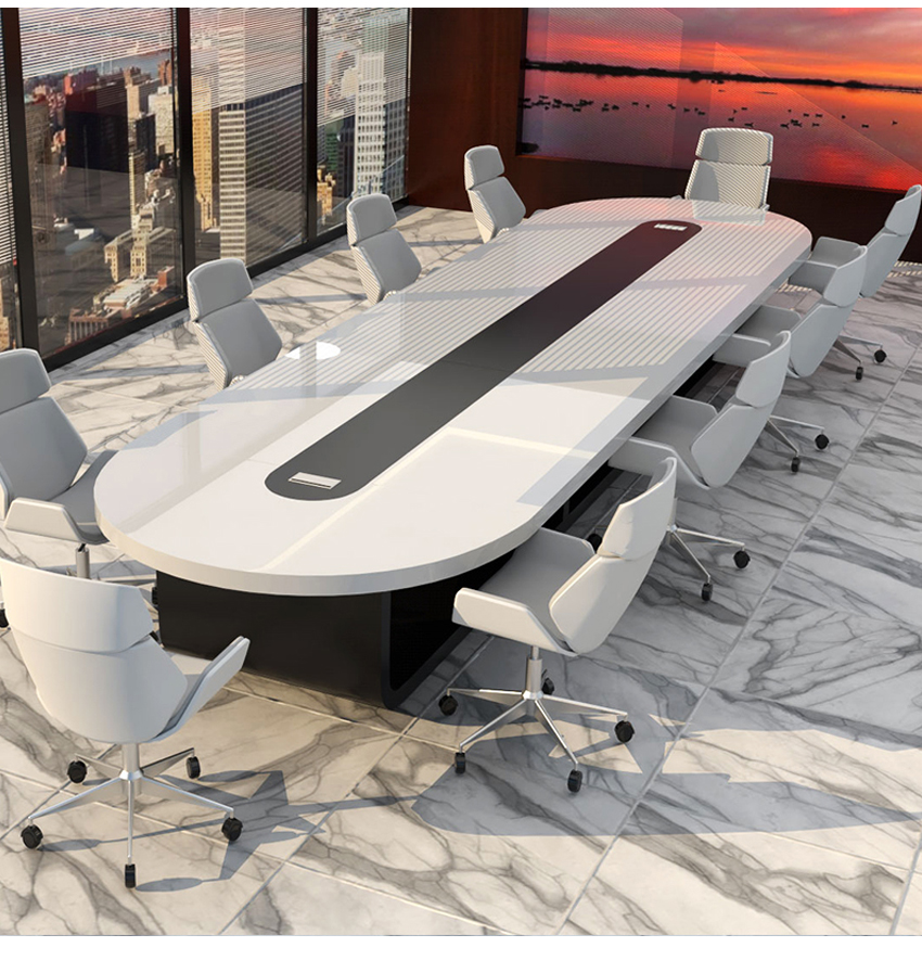 多媒体会议桌椅 会议桌长桌现代烤漆大型长条桌洽谈桌会议室办公桌椅